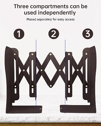 Honagu Adjustable Bookends, Metal Book Ends for Shelves Heavy Book, Desk Magazine File Organizer for Home, Office, Books, Papers, Extends up to 19 inches, for Students,Teachers (Brown) - color: Brown