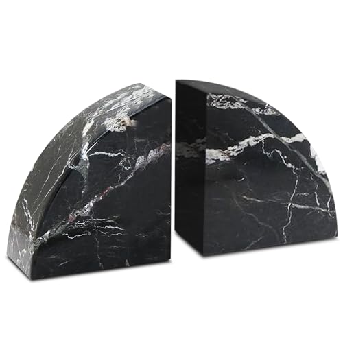 Modern Wedge Shaped Marble Bookends – Hand Carved, Polished Stone Bookends w/Non Slip Rubber Pads – Lightweight & Compact Decorative Bookends - Versatile, Luxury Book Organizer for Shelf & More - color: Black Zebra