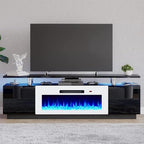AMERLIFE Fireplace TV Stand with 36" White Fireplace, 70" Modern Fireplace Entertainment Center LED Lights, 2 Tier TV Console Cabinet for TVs Up to 80", Black & White - color: Black & White, size: 70"