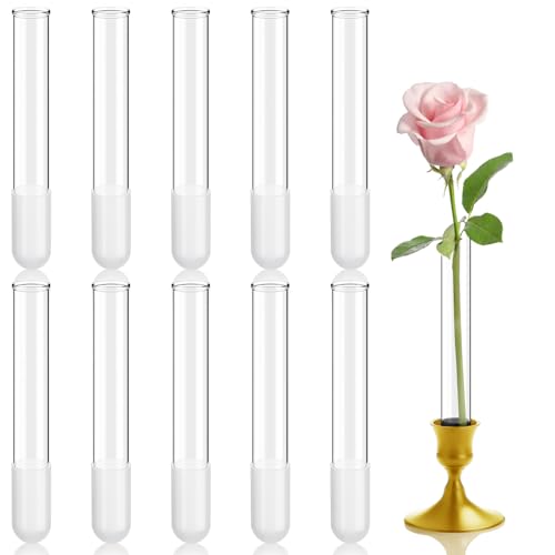 10 Pack 5.9" Glass Cylinder Bud Vase Fit from 22mm to 27mm Desighed Specially Adjustable Designed for Taper Candle Holder for Tablescapes, Wedding Decor - size: 5.9"