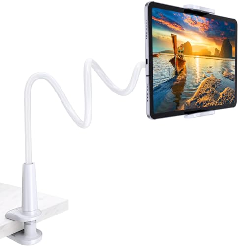 Tryone Gooseneck Tablet Holder Stand for Bed Adjustable Flexible Arm Tablets Mount Clamp on Table Compatible with iPad Air Mini | Galaxy Tabs | Kindle Fire | Switch or Other 4.7-10.5" Devices - color: White