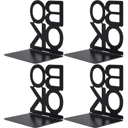 Book Ends, Metal Foldable Bookends for Shelves, Non-Skid Book End to Hold Books, Black Book Stopper/Holder for Office Home Kitchen (Black-2Pair) - color: Black-2pair