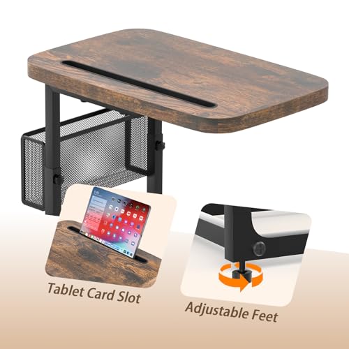 Fashion TV Tray Table with Large Tabletop, Adjustable Sofa Table with Storage Baskets, Strong Metal Frame, Tv Dinner Tray Table for TV Watching, Meals, Snacks (Square, Brown, 16.93inch x 12.6inch)