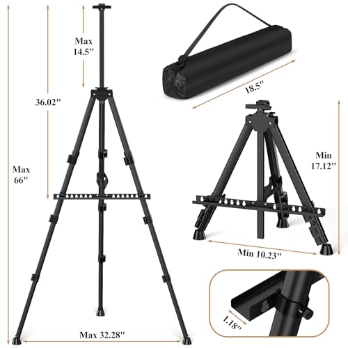 Art Painting Tripod Easel Stands - Portable Adjustable Display Artist Metal Easel with 1 Bag for Tabletop/Floor Painting, Height from 17 to 66 inches, Sturdy for Drawing, Displaying - Black 2 Pack - style: Black-2pack