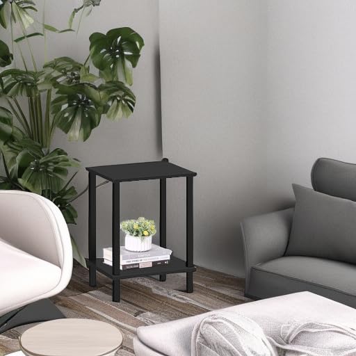 TUTOTAK End Table, Side Table, Nightstand, 2-Tier Storage Shelf, Sofa Side Table for Small Space, Living Room, Bed Room Black TB01BK034 - color: Black
