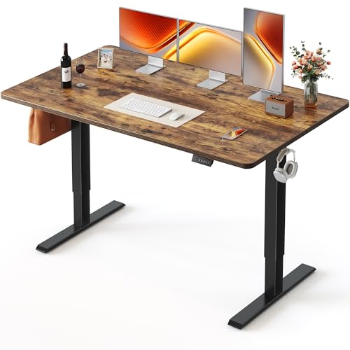 FEZIBO Standing Desk, 55×28 Inches Electric Height Adjustable, Sit Stand Up, Computer Office Desk with Splice Board, Black Frame/Rustic Brown TOP - color: Rustic Brown, size: 55 x 28