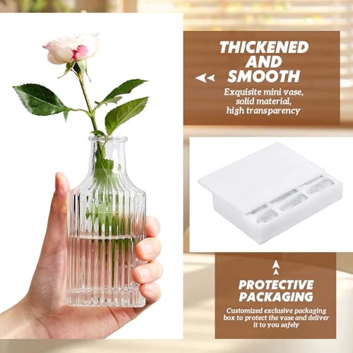 12 Sets Mini Small Vases for Flowers Bulk Glass Ribbed Bud Vases Set for Centerpiece Table Decorative Wedding Reception, Housewarming Gift Holiday Christmas