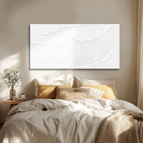 WINKAILIN White Abstract Textured Wall Art Modern 24x48 inch Canvas Ocean Wave Artwork Minimalist Hand-drawn Painting Contemporary White Posters Print for Living Room Bedroom Office Décor - color: White, size: 48"L x 24"W