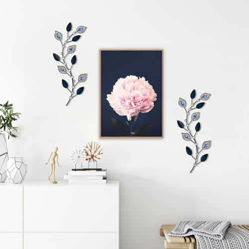 Cityelf 3 Set Crystal Leaf Wall Art Sculpture Iron Tree Leaves Branch Hanging Wall Décor Jeweled Bling Home Deor Acrylic Diamond Accent … - color: navy leaves set 3