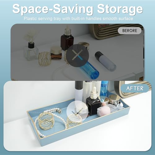 Gifturbo Bathroom Tray for Countertop, Decorative Vanity Tray with Handles,Storage Dresser Tray Organizer for Perfume, Jewelry, Makeup, Key (Light Blue) - color: Light Blue