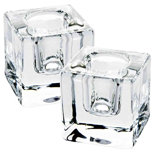 Square Glass Candle Holder Set of 2, Clear Taper Candlestick Holders, Ideal Gift for Dining Table, Wedding, Christmas and Party.… - color: Transparent 2pcs