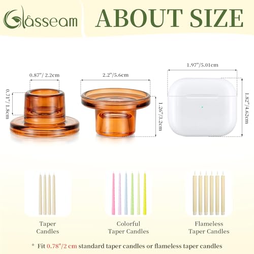 Glasseam Glass Taper Candle Holders: 10Pcs Small Tapered Candlestick Holders Bulk Short Amber Short Candle Sticks Holder Decor for Table Centerpiece Vintage Thanksgiving Christmas Fall Dinner Party - color: Amber