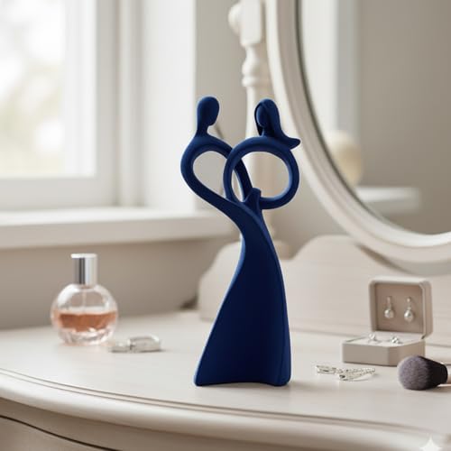 Velvet Flocked Couple Sculpture, Flocked Statue for Anniversary, Wedding Gift, Modern Abstract Art Figurine for Bedroom Decor, Living Room, Table Decor (Dark Blue) - color: Couple02-dark Blue