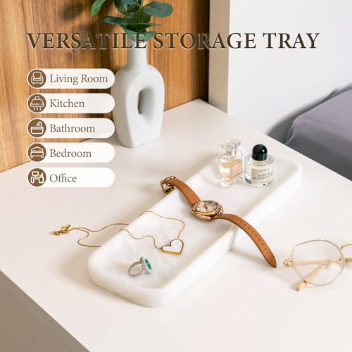 Koville Marble Tray, 12"x4" Marble Vanity Tray for Bathroom Kitchen Countertop Sink, Natural Stone Tray for Home Decor, Decorative Rectangular Narrow Catchall Tray for Jewelry(Namibia Bianco) - color: Namibia Bianco, size: 12" x 4" x 0.7"
