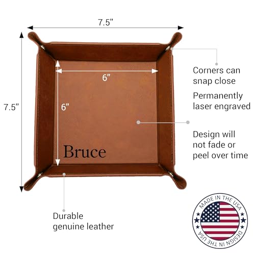 Personalized Valet Tray, Custom Engraved Leather Keys Tray for Men - Catchall Tray Organizer for Entryway Table, Unique Dad Birthday Gift from Daughter Son, Father Day (Name or Initials) - color: Name Or Initials