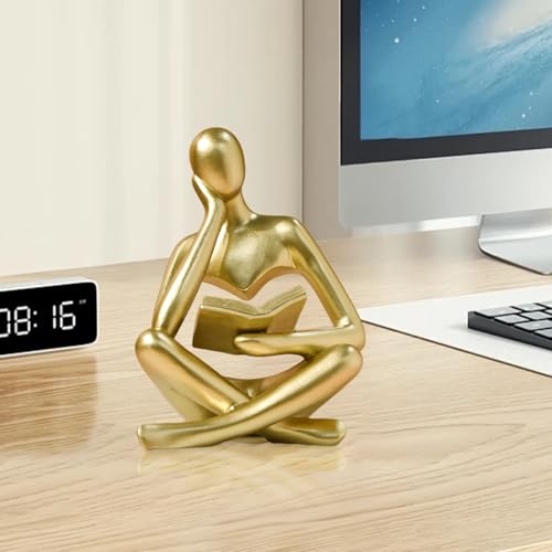 UTTCMK Abstract Art Thinker Statue - Reading Thinker Sculpture Figurine, Modern Home Decoration for Living Room Office Shelves Coffee Table Desk Decor (Gold) - color: Gold