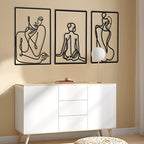 CHENGU 3 Pieces Metal Minimalist Abstract Woman Wall Art Line Drawing Wall Art Decor Single Line Female Home Hanging for Kitchen Bathroom Living Room - style: Elegant Body