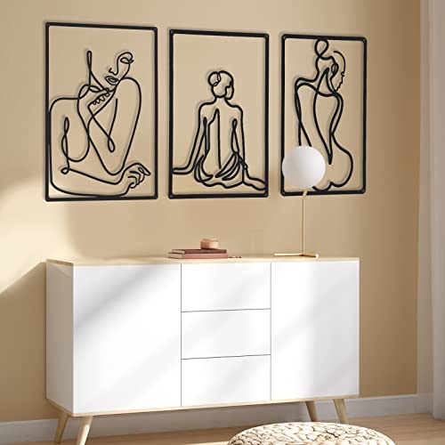 CHENGU 3 Pieces Metal Minimalist Abstract Woman Wall Art Line Drawing Wall Art Decor Single Line Female Home Hanging for Kitchen Bathroom Living Room - style: Elegant Body