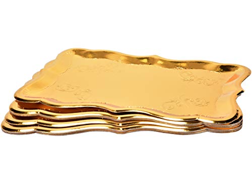 Gift Boutique 10 Gold Rectangle Trays for Dessert Display Table Parties 9" x 13" Disposable Paper Cardboard in Elegant Shape for Platters Cupcake Birthday Parties Dessert Weddings and More Food Safe