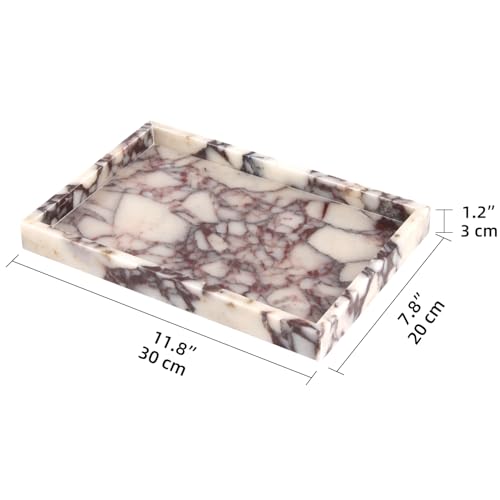 Marble Bathroom Vanity Tray, Natural Luxury Vanity Home Kitchen Bathroom Table Tray, Stone Decorative Countertop Dresser Trays for Key Coffee Perfume Jewelry Makeup (Calacatta Viola, 12"x 8" x1.2") - color: Calacatta Viola, size: 12" x 8" x 1.2"