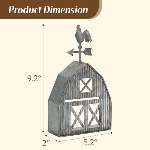 Barn Shaped Tea Light Candle Holder Farmhouse Galvanized Metal Candle Holder Vintage Decorative Tealight Holder for Table Centerpiece Decoration - 5.24" x 1.97" x 9.25" - size: Barn