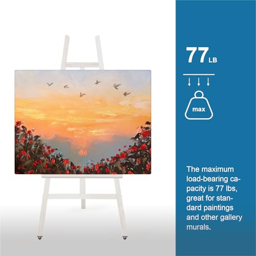 A - Frame Wooden Display Easel - Adjustable Lyre Beechwood Studio Easel Stand Holding Canvas Up to 90", Inclinable Artist Floor Painting Easel for Artwork Painting, White - color: White