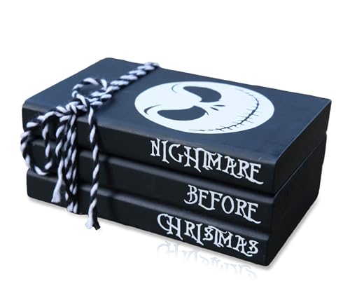 Mini Black Halloween Tiered Tray Decor Wood Decorative Book Stack, Rustic Farmhouse Faux Books Bundle for Home Table Mantle Shelf Decoration Nightmare Before Christmas Sign - color: Nightmare Before XMAS
