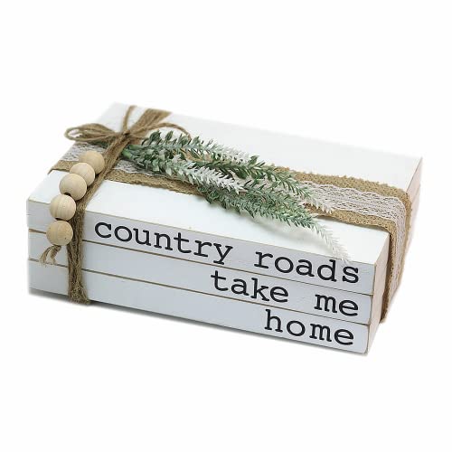 Lavender Inspired Decorative Books for Home Decor | Boho Chic Distressed Faux Books Set of 3 for Fireplace Mantle & Entryway Table Decor - color: Country Roads, Take Me Home