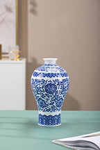 Blue and White Chinoiserie Ginger Jar Vase for Home Decor, Porcelain, 9" H - size: BlueB 9"H