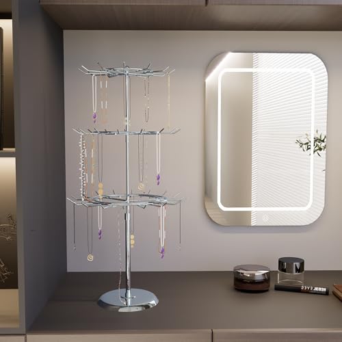 Jewelry Rotating Rack with 12/15/18 Hooks Chrome Necklace Keychain Display Organizer Stand 3 Tier for Boutique Countertop Use - size: Length-Incremental Style - 45 hooks