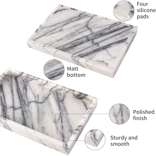 Marble Bathroom Vanity Tray, Natural Luxury Vanity Home Kitchen Bathroom Table Tray, Stone Decorative Countertop Dresser Trays for Key Coffee Perfume Jewelry Makeup (Lilac, 12"x 8" x1.2") - color: Lilac, size: 12" x 8" x 1.2"