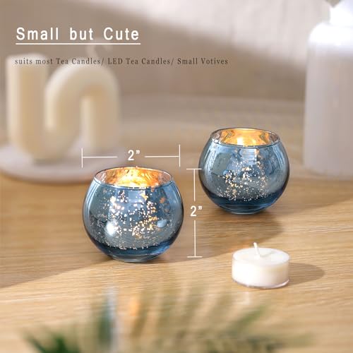 LAMORGIFT 12 Pcs Blue Votive Candle Holders- Blue Centerpieces for Tables, Round Mercury Glass Candle Holder for Bridal Shower Decorations, Wedding Decor - color: Blue