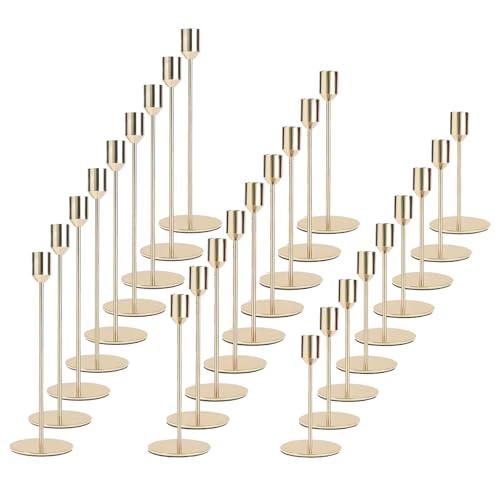 Gold Candlestick Holders Bulk,Taper Candle Holder for Candlesticks Gold Brass Vintage Candle Stick Candle Holder Decorative Candle Holders for Wedding Home Party Table Decor (Set of 27) - size: 27 pcs