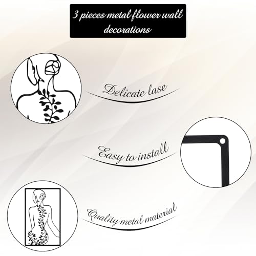 CHENGU 3 Pieces Metal Minimalist Abstract Woman Wall Art Line Drawing Wall Art Decor Single Line Female Home Hanging for Kitchen Bathroom Living Room - style: Lovely Style