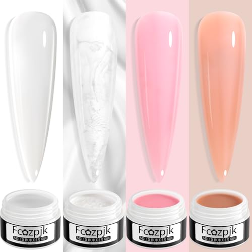 Fcozpjk Solid Builder Gel for Nails, 4 Colors Solid Builder Gel Non-Sticky Clear Nude Pink Pearl White Hard Gel for Nails 3D Sculpture Gel Flower Carving Modeling Design Nail Extension Gel Kit - color: 01-02-03-04
