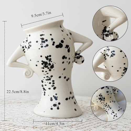 COTYNI Ceramic Vase with Attitude, Unique Flower Vase for Home Decor, Sassy Decorative Vase for Flowers, Cute Boho Vase for Bookshelf Decor, Vintage Quirky Electic Funky Decor for Living Room