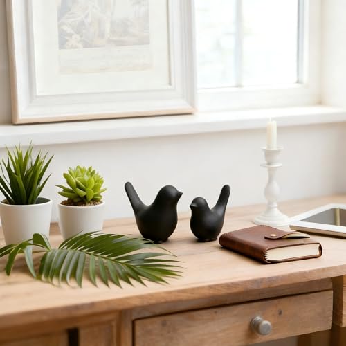 Elegant Black Small Bird Sculptures,Modern Abstract Art Pieces for Bookshelf Decor, Coffee Table Decor, and Luxury Home Decor Accents(2Pcs Black Birds) - color: Black
