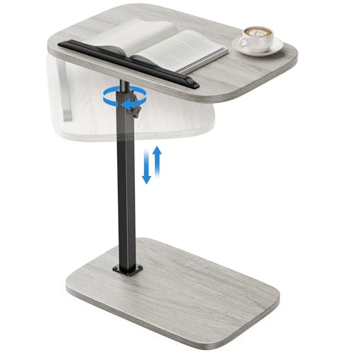 HUANUO Adjustable TV Tray, Height Adjustment TV Trays with 360° Swivel and 90° Tilt, Sturdy & Multi-Functional Sofa Table with Anti-Slip Bar, Space-Saving Side Table for Couch, Bedside, and Dining Use - color: Grey