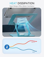 SOUNDANCE 360 Rotating Laptop Stand, Ergonomic Computer Riser for Desk, Adjustable Height Multi-Angle Metal Holder, Foldable Portable Notebook Elevating Base for Office & Home, Blue - color: Blue