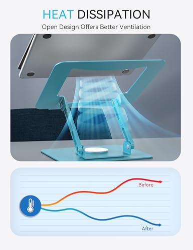 SOUNDANCE 360 Rotating Laptop Stand, Ergonomic Computer Riser for Desk, Adjustable Height Multi-Angle Metal Holder, Foldable Portable Notebook Elevating Base for Office & Home, Blue - color: Blue