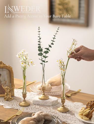 Bud Vases for Wedding Centerpieces: Set of 12 Clear Glass Flower Vase with Candlestick Holders for Table Party Decor - size: 12 PCs