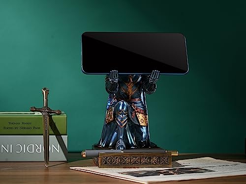 King's Guard Leader Cloak Warrior Knight Pen Holder Mobile Phone Stand, Ornament Knight Statue, Pen Stand Paperweight for Office and Home (Blue) - color: Blue