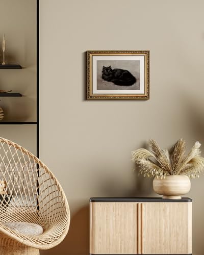 InSimSea Retro Gold Framed Wall Art, Vintage Black Cat Home Bathroom Wall Decor, Animal Canvas Print Artwork, Farmhouse Country Decor, Antique Picture Frame Retro Classical Paintings, 11x14 Inch - color: The Cat, size: 14"L x 11"W