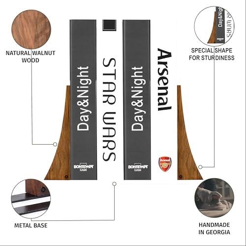 TILISMA Walnut Bookends for Shelves | Wooden Book Ends for Shelves | Sturdy Book Holders, Stoppers with Metal Base for Bookshelves | Slick Decorative Bookends Stands Firmly on Bookshelf (4 Pair) - size: 4 Pair