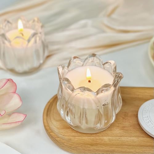 Elsjoy Set of 12 Tulip Glass Votive Candle Holders, Decorative Tea Light Candle Holders, Clear Glass Flower Tealight Candle Holder for Table Centerpieces, Wedding Decor