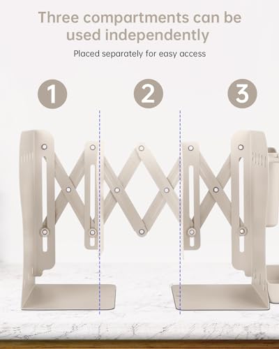 Honagu Adjustable Bookends, Metal Book Ends for Shelves Heavy Book, Bookend for Home, Office, Books, Papers, Book Stopper with Removable Hook, Pen Holder, Gifts for Students, Teachers（Milky White） - color: Milky White