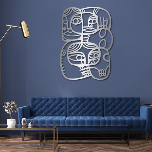 Abstract Faces Metal Wall Art,Picasso Faces Metal Wall Decor,Abstract Wall Art for Living Room, Bedroom, Bathroom,Office(White,19x13nch/47x34cm) - color: White, size: 19x13inch
