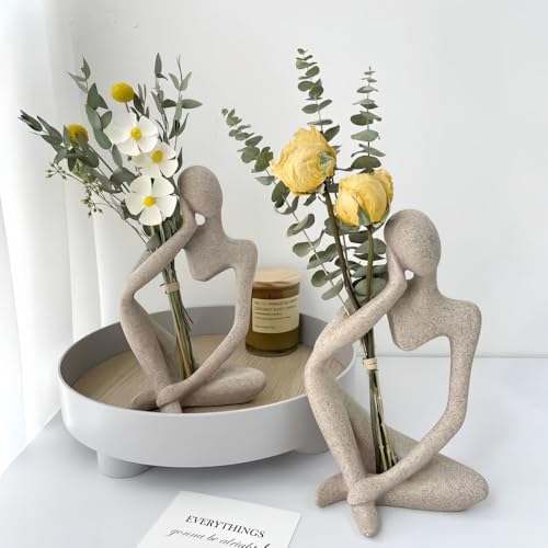 Thinker Statues Home Decor, Set of 3 Pcs Grey Resin Trendy Abstract Art Sculpture Collectible Figurines Home Office Bookshelf Bedrooms Living Room Coffee Shops Desktop Decoration Aesthetic Ornaments - color: Beige