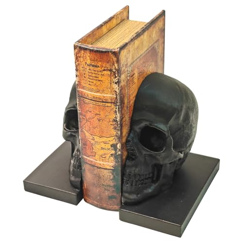 Black Skull Head Skeleton Decorative Statue Unique Design Split Resin Sculpture Home Decoration Gothic Art Piece Halloween Decor (Black)