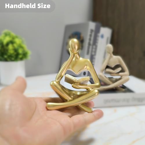 Gold Reading Woman Statue, Thinker Sculpture for Bookshelf Decor, Modern Gold Home Accents, Coffee Table Figurine, Office Desk Decor, Book Lover Gift Small Shelf Decor - 4.5 Inch - color: Gold